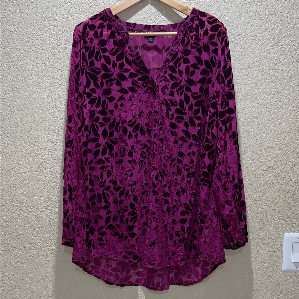 Torrid Velvet Burnout Hi-Low Pullover Long Sleeve Top